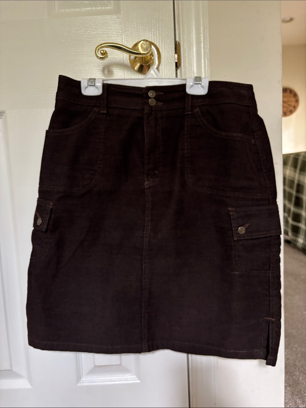 Eddie Bauer Dark Brown Corduroy Midi Skirt with Cargo Pockets